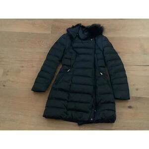 SYSTEM 1990 Black Women's Puffer Coat with Fur Collar
